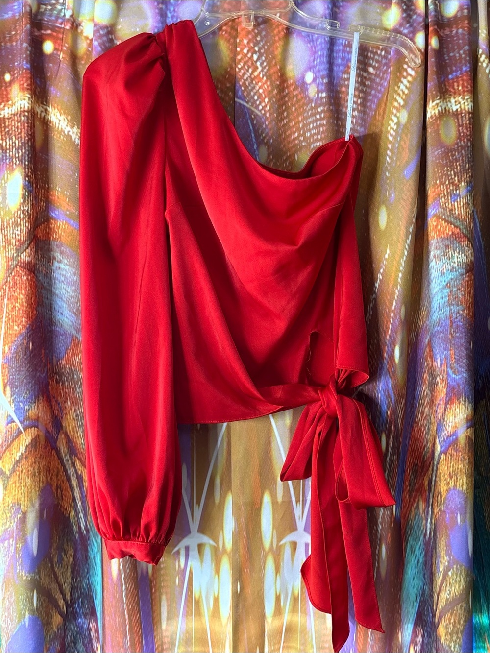 Red One-Shoulder Tie-Waist Satin Long Sleeve ❤️